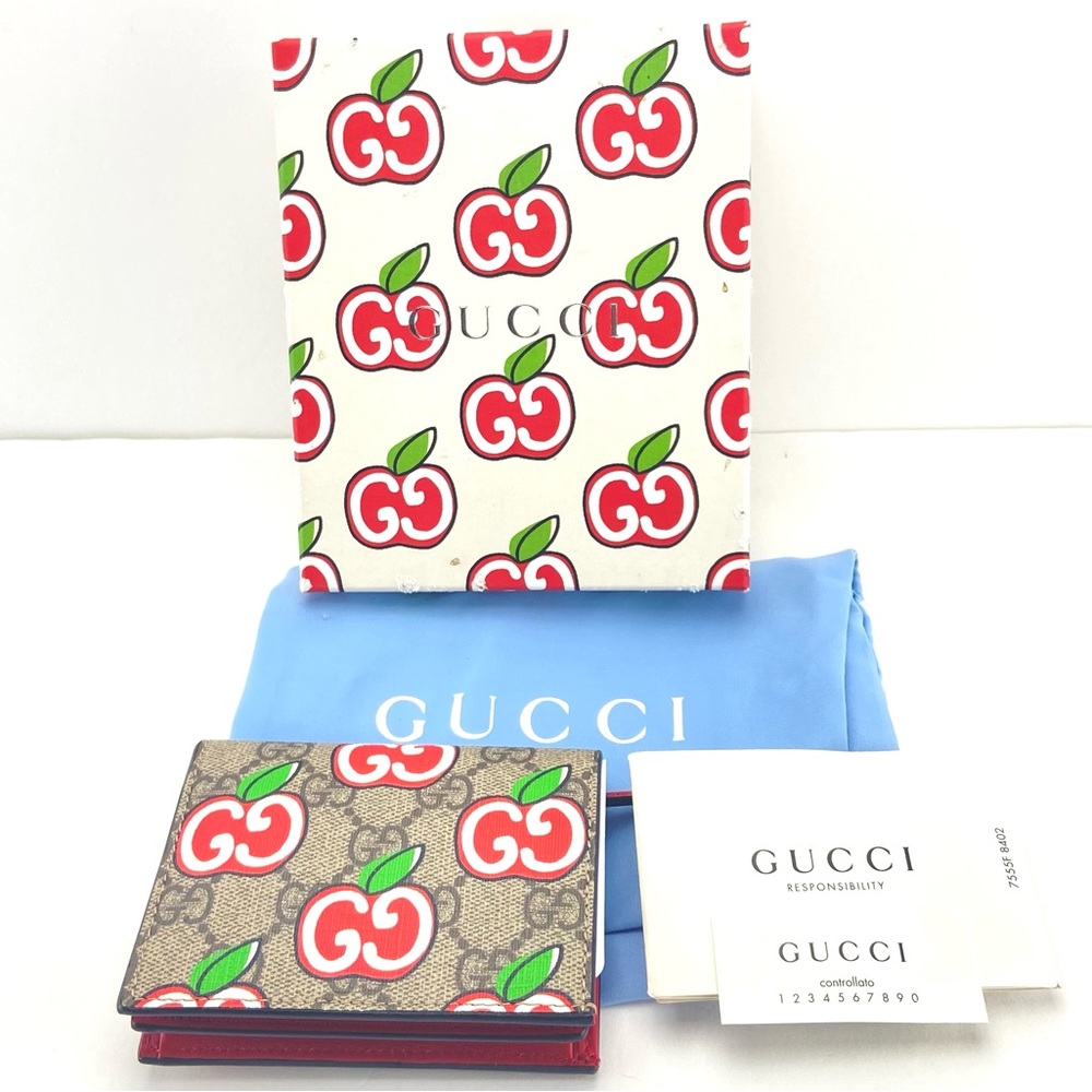 Gucci #624641 GG Supreme Apple Motif Card Wallet, New in Box